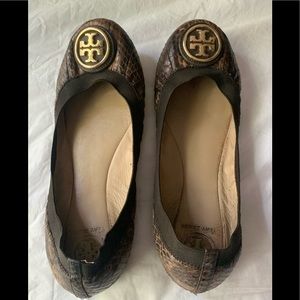 Tory Burch brown python ballerina flats